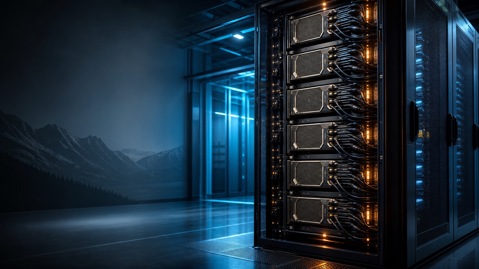GPU racks in a cold aisle data facility
